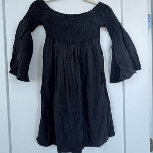 Zara Woman Black Smocked Off-Shoulder Dress with Bell Sleeves